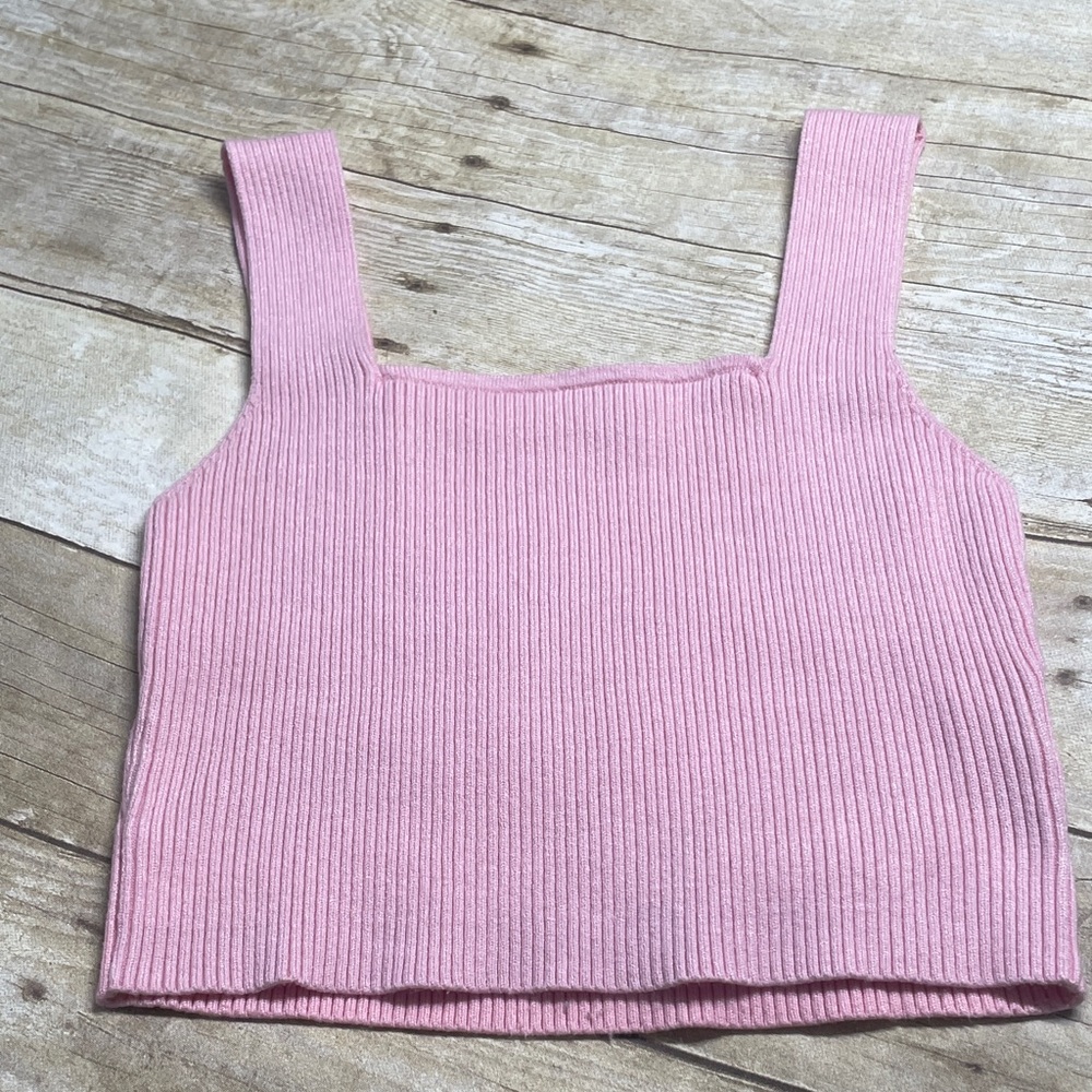 SHEIN Pink Ribbed Square-Neck Crop Tank